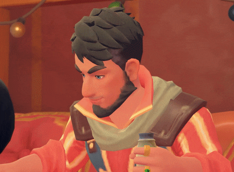 a man with a beard is holding a bottle of something