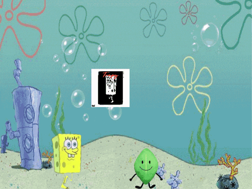 a cartoon scene with spongebob squarepants and a leaf with arms and legs