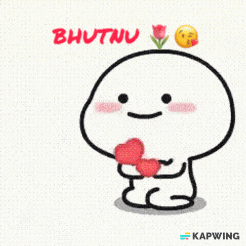 a cartoon character is holding a heart in his hands and says bhutnu .