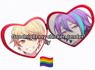 a couple of hearts with a rainbow flag and the words goodnight my chicken tender