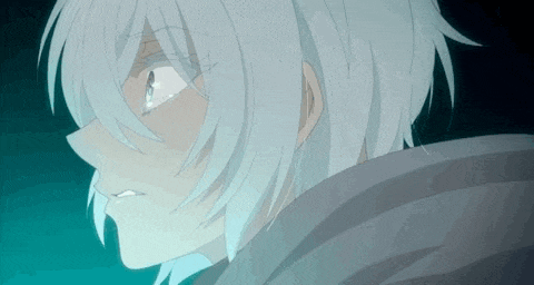 a close up of a person with white hair and a blue background .