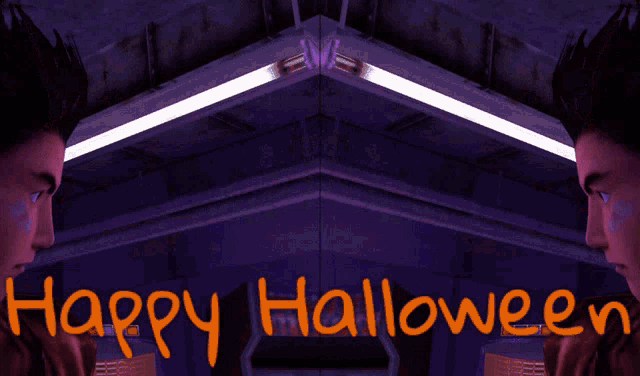 a purple background with the words happy halloween written in orange letters