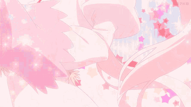 a girl with long pink hair is wearing a pink dress with a strawberry on it