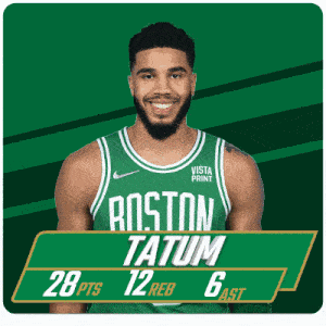 a picture of a boston tatum basketball player on a green background