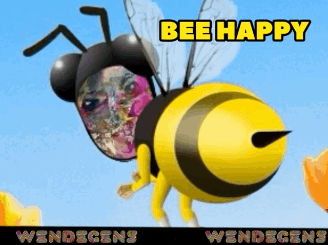 a bee with the words bee happy on it