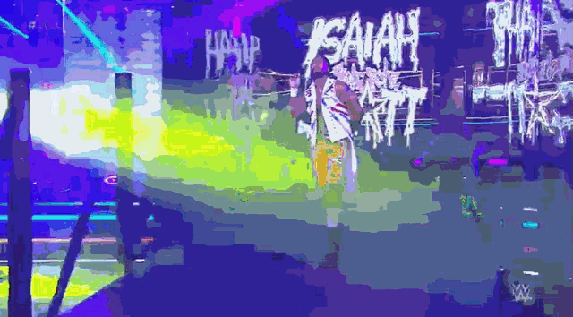 a pixelated image of a wrestling ring with the name isaiah written on it