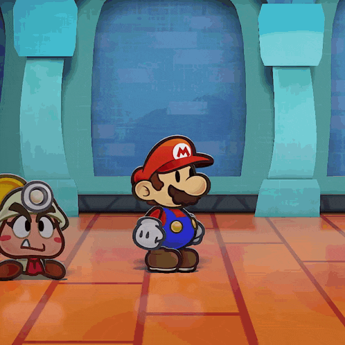 a cartoon drawing of mario and goomba