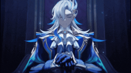 a man with long white hair and blue wings is sitting in a dark room with his eyes closed
