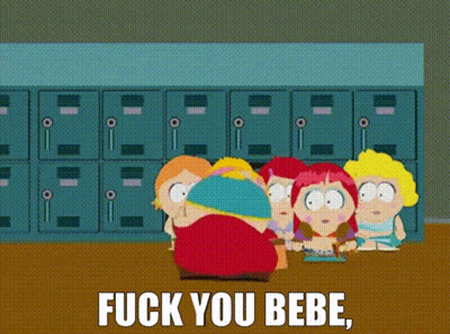 a cartoon of a group of people with the words fuck you bebe