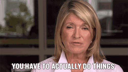 a woman says " you have to actually do things " in front of a window