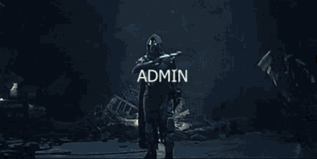 a man holding a gun with the words ban and admin on it