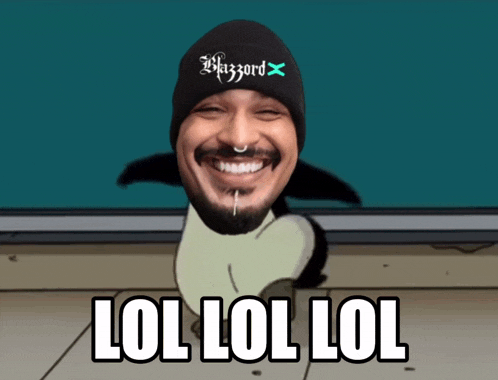 a cartoon of a man wearing a beanie that says bizzard