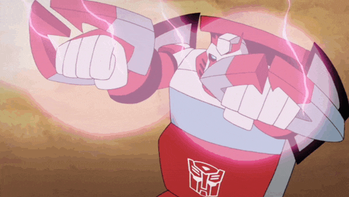 a cartoon drawing of a transformer with a lightning bolt coming out of his fist