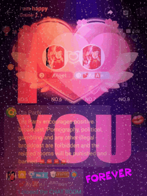 a screen shot of a chat room with the words forever