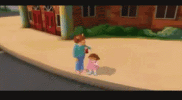 a cartoon of a woman and a little girl walking on a sidewalk