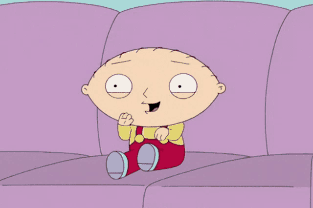 a cartoon character is sitting on a couch