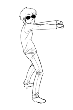 a black and white drawing of a man wearing sunglasses dancing