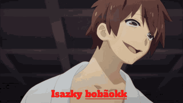 a picture of a boy with his tongue out and the words isazky bobaokk