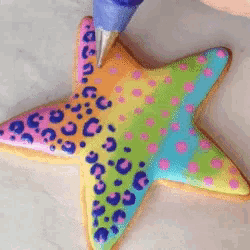a starfish cookie is being decorated with leopard print and polka dots
