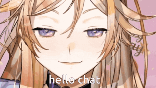 a close up of a girl 's face with the words hello chat on the bottom
