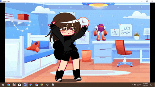 a computer screen shows a girl holding a clock and the time is 10:07 pm