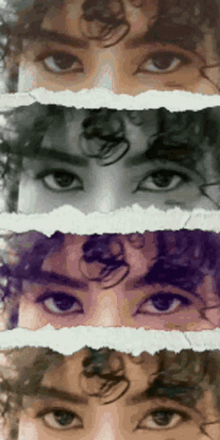 a close up of a person 's face with different shades of eyes