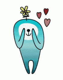 a cartoon of a dog with hearts and a flower on its head .