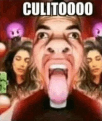 a man is sticking his tongue out in front of a group of women while holding a pink bubble gum .