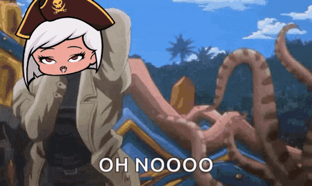 a cartoon of a girl with a pirate hat and the words oh nooo