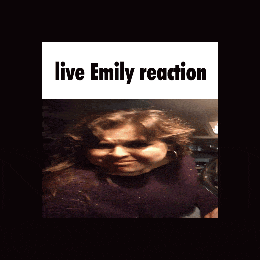 a picture of a girl with the words " live emily reaction " above her