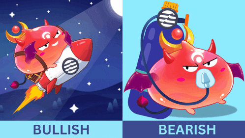 an illustration of a bullish and a bearish cartoon character