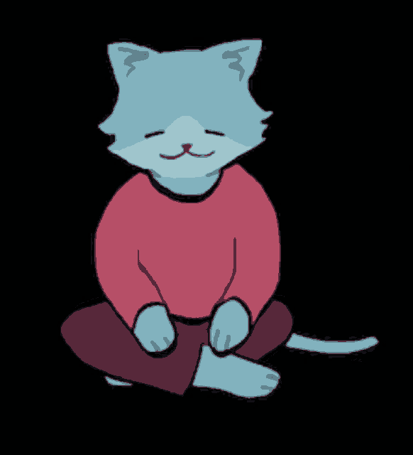 a cartoon cat is sitting on the ground with its eyes closed