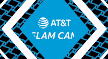 a logo for at & t slam can with a blue background