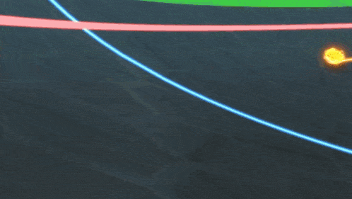 a yellow object is surrounded by blue and red lines .