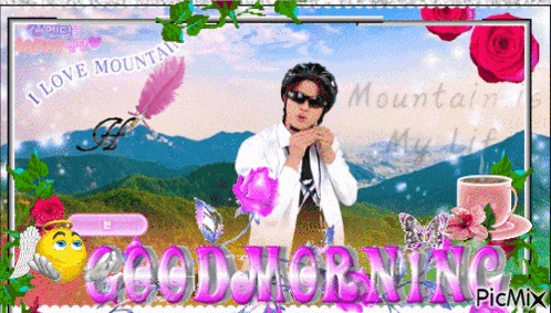 a picture of a man holding a feather with the words i love mountain in the background