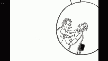 a black and white drawing of a group of people standing around a man in a circle .