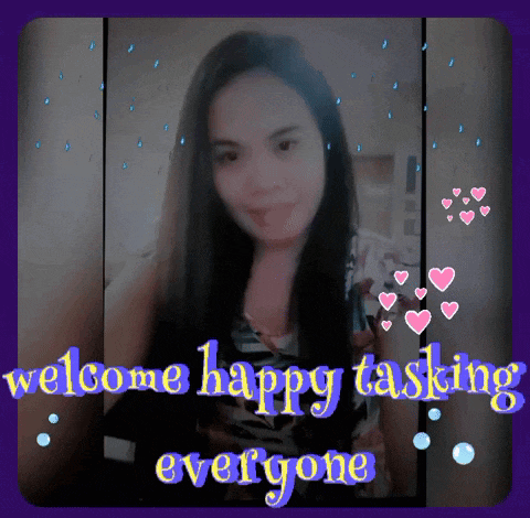 a picture of a woman and the words welcome happy tasking evergone