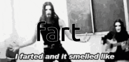 a man and a woman are playing guitars in a black and white photo with the words fart i farted and it smelled like