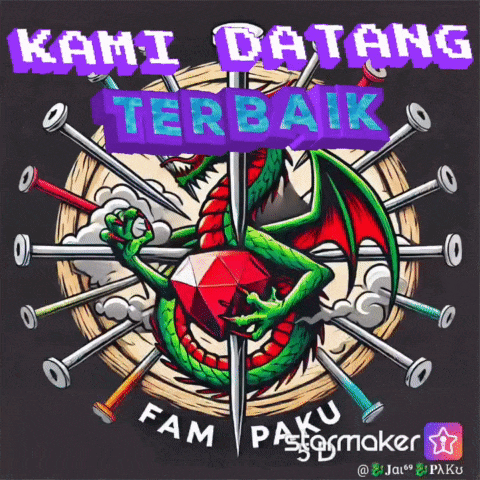 a poster with a dragon surrounded by nails says kami datang terbaik