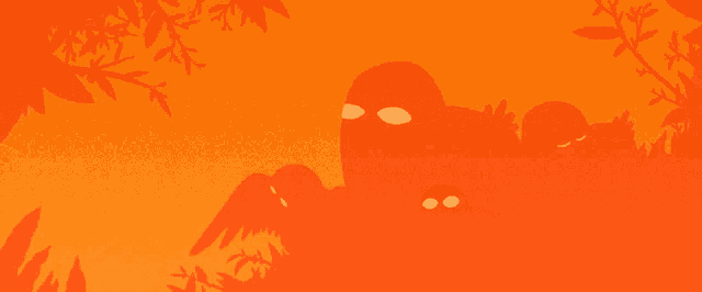 three ghosts are silhouetted against a bright orange background