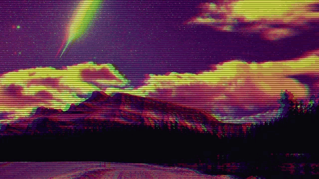 a painting of the aurora borealis over the mountains