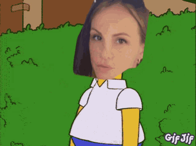 a cartoon of a woman in a homer simpson costume