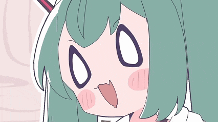 a cartoon of a girl with green hair making a funny face ..