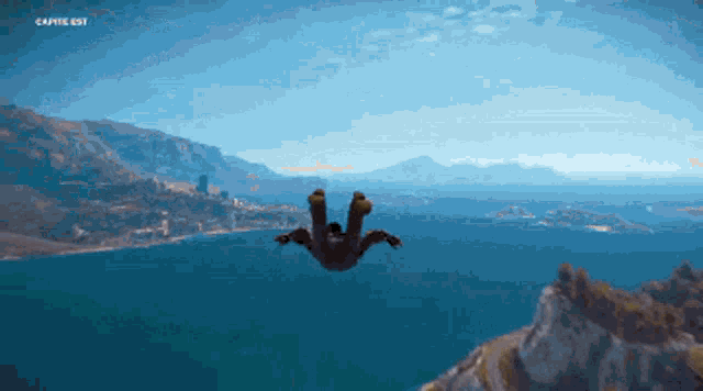 a man is flying through the air in a video game called captie e97