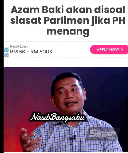 a man in a plaid shirt is talking on a screen that says nasib bangsaku