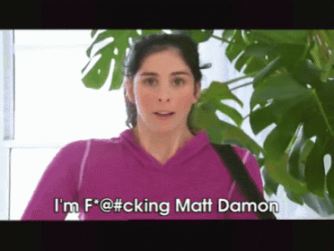 a woman in a purple hoodie says " i 'm f @ # cking matt damon "