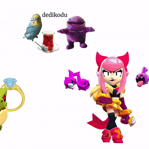 a couple of cartoon characters standing next to each other with the word dedikodu on the bottom right