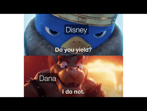 a picture of a penguin and a picture of bowser with the caption " disney do you yield "
