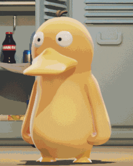 a cartoon duck is standing in front of a coca cola bottle in a locker