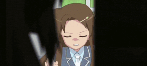 a group of anime girls are standing in a hallway